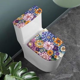 Flashideas Boho Flower Toilet Cover Seat Toilet Seat Covers for Bathroom Easy to Clean Toilet Lid Cover Bathroom Decoration Accessories Seat Covers Fits Most Lids for Accessories Decor