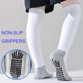 Kids Grip Soccer Socks Boys Knee High Socks Girls Soccer Non Slip Sock Football Baseball Softball Sports 7-10 Years Children 3 Pairs (Black+Red+White, M)