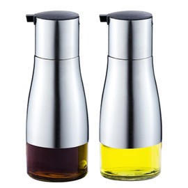 FEOOWV 2pcs Olive Oil And Vinegar Dispenser Bottle Set Elegant Stainless Steel Set- for Kitchen with Drip Free (Silver)