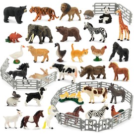 TOYMANY 50PCS Animal Figure Set, Wild Animal Figure, Farm Animal Figure, Horse Figure, Mini Fence Toy, Realistic Animal Model, Model, Popular Animals, Toys, Birthday Present, Ornament, Christmas, New