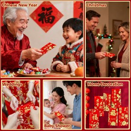 72pcs Red Envelopes Chinese New Year, Chinese Envelopes for Money 2026 Lunar New Year of The Horse, Lucky Money Red Packets HongBao with 6 Gold Foil Flowers Designs for Spring Festival, Large