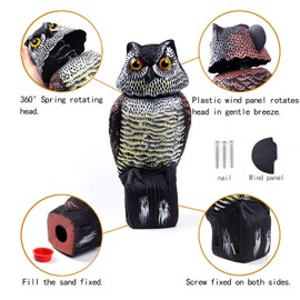 CTREE Owl Decoys to Scare Birds Away with Rotating Head,Natural Enemy Bird Deterrent Realistic Eyes & Waterproof Shape Fake Owl Scarecrow Bird Control