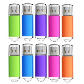 2 GB USB Memory Stick 10 Pack, KOOTION Flash Drive USB Stick Bulk of 10Pcs 2 GB USB2.0 Thumb Drives Jump Drive Disk Key for Fold Digital Date Storage Gift for Client, Mix-Colors