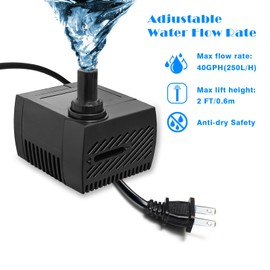 4W 40GPH Mini Submersible Water Pump, Small Fountain Pump for Ponds, Aquariums, Fish Tanks, Tabletop Fountains, Pet Fountains, Indoor and Outdoor Water Features