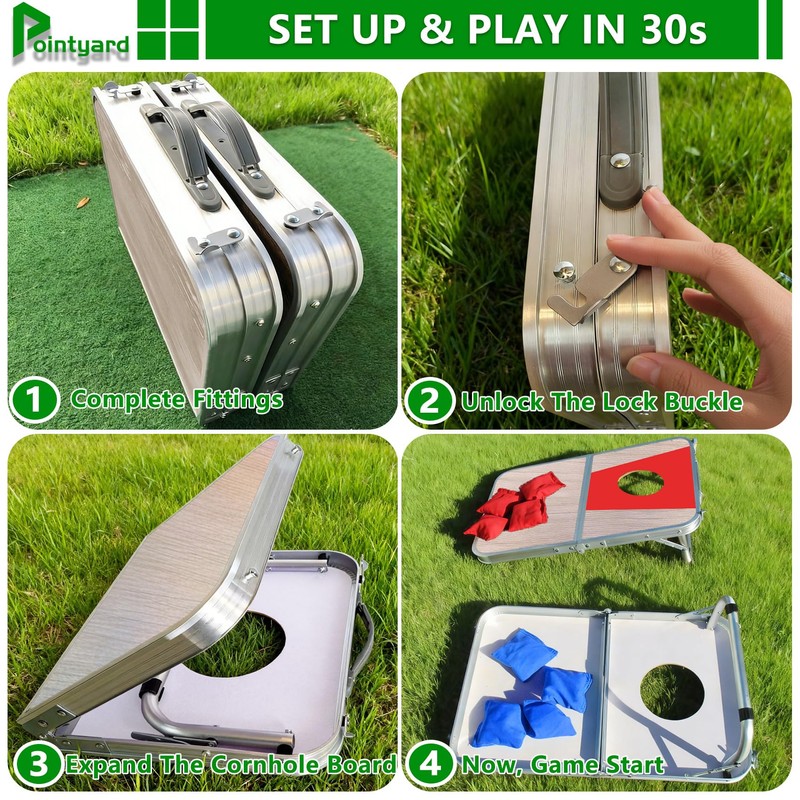 Pointyard Portable Cornhole Board Set - Foldable Aluminum Frame Cornhole