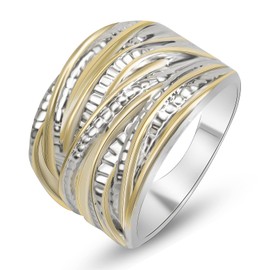 Myshiwu Designer Jewelry Antique Fashion Intertwined Crossover Band Ring Two-tone Chunky Statement Rings for Women Gift(15mm Wide Two-tone, Ring Size 7)