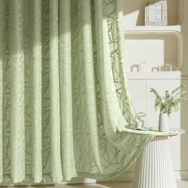 MIULE Green Semi Sheer Romantic Leaf Lace Curtains 63 Inches Long for Bedroom,Vintage Embroidered Farm House Tulle European Retro Style, Grommet, 2 Panel Sets