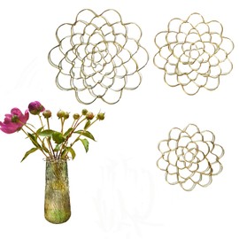 Ysnzaq 3 Pack Wire Flower Lid Arranger Floral Frog Lid Holder Stainless Steel Reusable Flower Grid Arranger for Arrangement 4/5/6 Inch, Golden