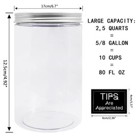 Mczxon Large Coin Bank Jar 2-Pack, Big Clear Plastic Coin Money Tip Change Saving Piggy Jar with Silver Slotted Lid, Large Plastic Coins Piggy Money Change Clear Bank for Adults Teens Kids, XL