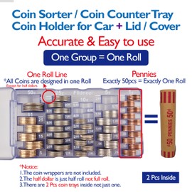 Flidnozi Coin Sorter Coin Counter Tray, 2pcs Mini Coin Holder for Car, Accurate & Easy to use, Coin Storage sort Loose Change Quick & Easy, Good Helper as the Coin Organizer Bank, Innovative & Durable