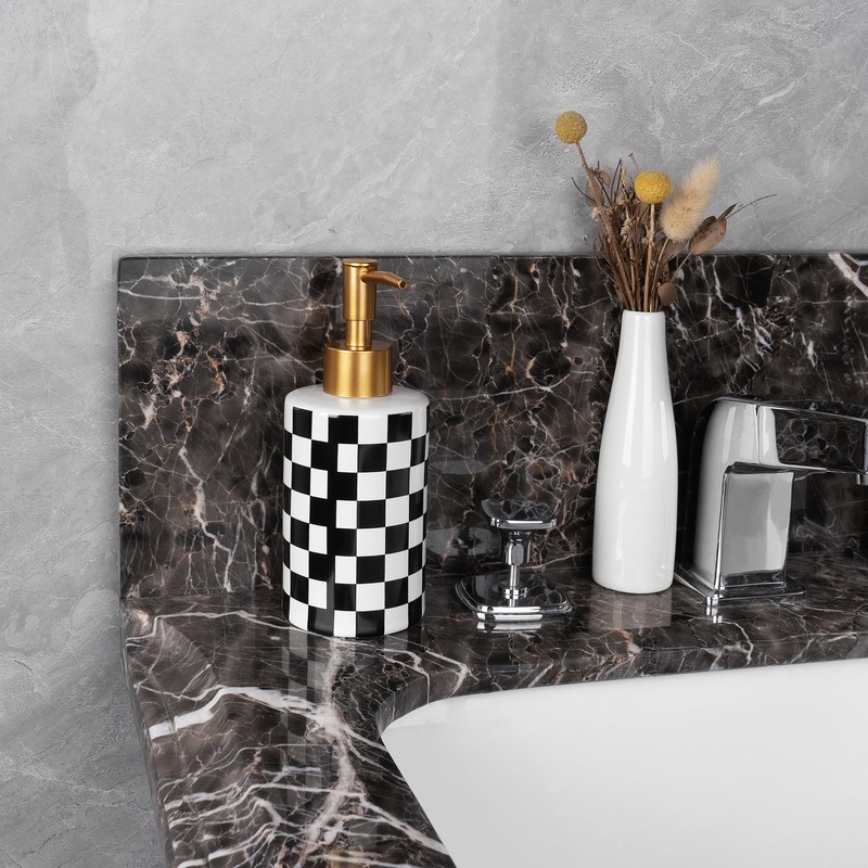 DODAMOUR 2 Pack Ceramic Soap Dispenser, 10oz Modern Checkerboard Hand