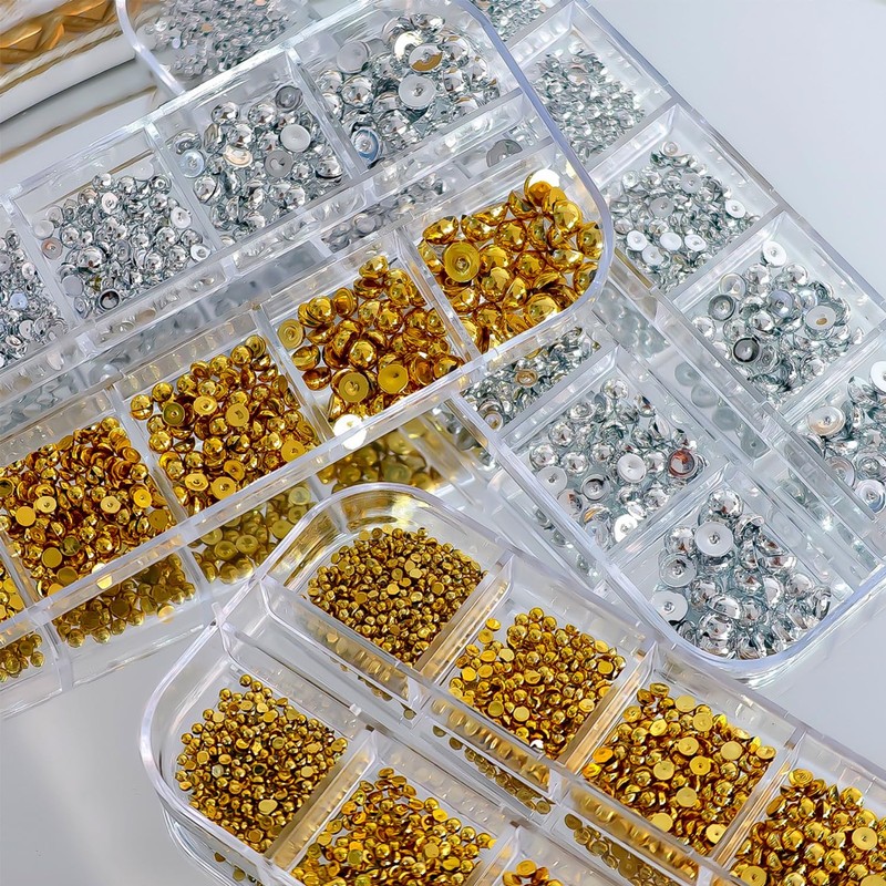 GZMAYUEN 3D Flatback Beads Silver and Gold, 3D Half Beads