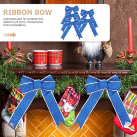 Beavorty Glittering Christmas Bow, 5 Large Christmas Bows Bow, Gift Knot Bow Ornaments for Gift Wrapping, DIY Craft Supplies, Christmas Tree Decorations (Blue)
