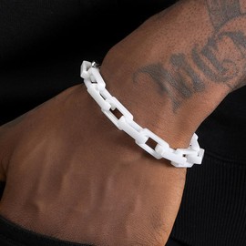 EVANYIZHOU Mens Solid Zirconia Ceramic Box Chain Bracelet White/Black/Blue 9mm Chunky Square Italian Paperclip Rolo Link for Men Gift Hip Hop Style Jewelry (all white, 8 inches)