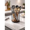 Eden & Willow Rustic Metal Cutlery Holder Basket with Wooden