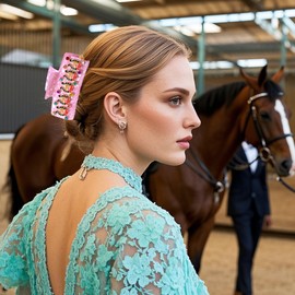 PHALIN Kentucky Derby Hair Claws for Women Horse Horseshoe Rose Hair Claw Clips Large Pink Square Crystal Acetate Hair Clips Kentucky Derby Outfits Accessories Gifts (Pattern E)