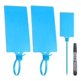 Rebower 100 Pcs Plastic Tags Sky Blue Shipping Tags Blank Water Proof Tags Locking Key Labels with Marker Ties Marker Pen for Office Automotive Shop Supplies