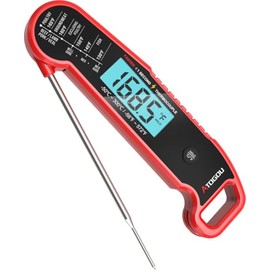 ATOGOU Neues Lebensmittel-Thermometer. Schneller: Reaktionszeit <1 Sekunde. Genauer: ±0,3°C, IP67 wasserdicht, geeignet für Fleisch, Süßigkeiten, Grills, BBQ und mehr.TH31-RED