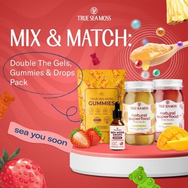 TrueSeaMoss Mix & Match Bundle: Sea Moss Gel (2 Jars) + Sea Moss Gummies + Sea Moss Drops – Rich in Minerals & Vitamins –  supports immune, improves digestion, boost energy, skin & hair health:_Soursop and Lemon Pie + Drops + Gummies