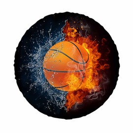 Basketball Ball Spare Tire Cover for RV Trailer Fire and Water Game Wheel Protectors Weatherproof Polyester Tire Case for All Cars SUV Camper Travel 15 inch
