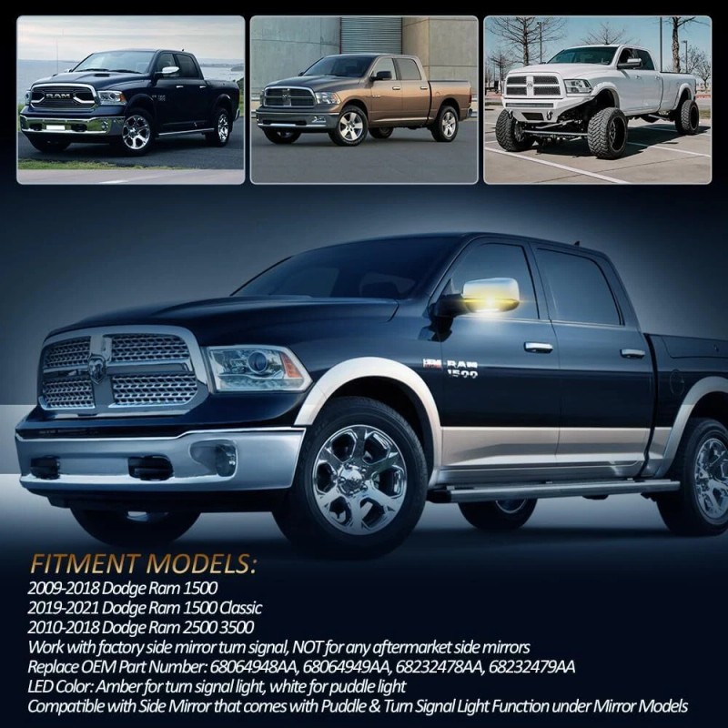 D-Lumina Smoked LED Side Mirror Turn Signal Light For Dodge