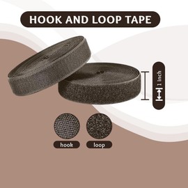 1 Inch x 5 Yd Brown Hook and Loop Non-Adhesive Interlocking Tape Thin Nylon Excellent Grip Heavy Duty Fastening Strips Fastener Roll for Bags Clothes Home Office School Car and Crafting Organization