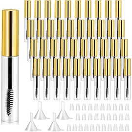 40 Pieces 10 ml Empty Mascara Tubes Eyelash Wand Refillable Clear Bottles Eyelash Cream Container Bottle with 4 Pieces Transparent Funnels Transferring Castor Oil for DIY Cosmetics (Golden)