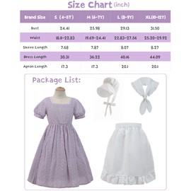 NSPSTT Pioneer Girl Prairie Dress Colonial Dress Girls Costume Purple, L
