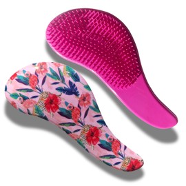 Haarbürste, Entwirrungsbürste, Haarbürste mit weichen Borsten, Haarbürste für Reisen, Geschenk (Tropisches Muster, groß)