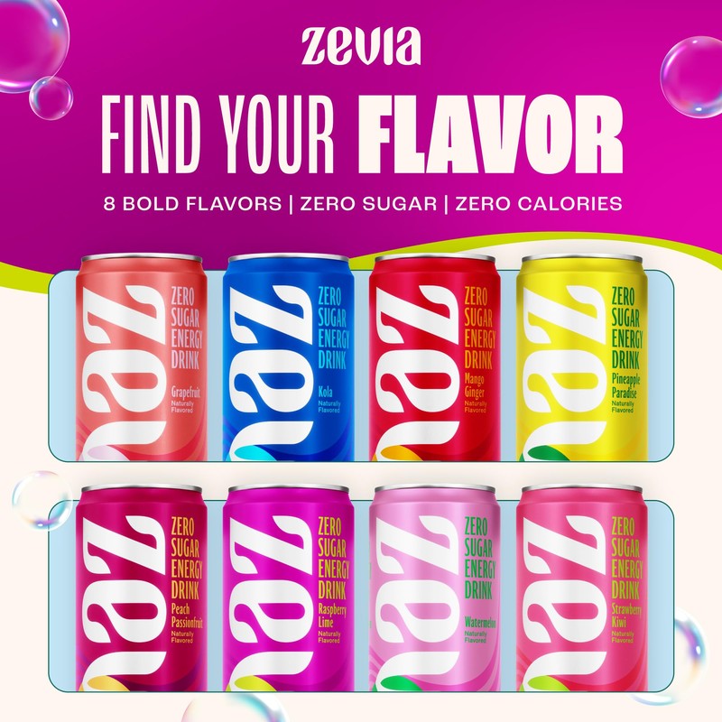 Zevia Zero Sugar Energy Drink, Raspberry Lime, 12 oz Cans