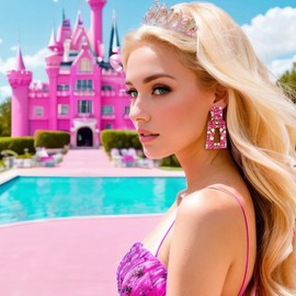 Flyonce Large Statement Drop Earrings for Women Fashion Jewelry, Rhinestone Crystal Rectangle Geometric Dangle Bohemian Dangling Fuchsia