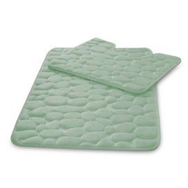 VELVETIO Pebbles Stone Bath Mat & Pedestal Set for Bathroom, Water Absorbent Non Slip 2 Piece Toilet Mats, Extra Soft Shower & Bathtub Rug, (50x80, 50x40 cm), Sage Green