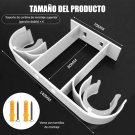 Soportes para Barra De Cortina, 4 Pcs Soporte para Barra De Cortina De Aleación De Aluminio, Soporte para Barra De Cortina para Techo, Soporte Doble para Barra De Cortina(Blanco)
