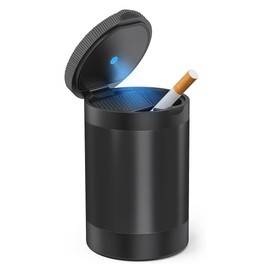 Tmengdao Car Ashtray with Lid Smell Proof,Smokeless Ashtray for Cup Holder,Cigar Ashtray for Car,Detachable Stainless Steel Car Ash Tray with LED Auto Light, for Most Car, Office, Home (Black)