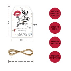 50pcs Congrats Grad Thank You Tags, Kiss My Class Goodbye Gift Tag with String for Graduation Party, Class of 2025 Thank You Paper Tags for Graduation Party Favors