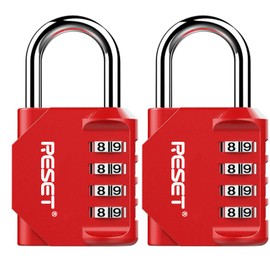 RESET-060 2 Pack 4 Digit Combination Lock Outdoor Padlock for School Gym Sports Locker Fence Toolbox Gate Suitcase Hasp Red