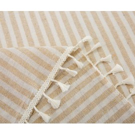 Plenmor Cotton Linen Table Cloth Stripe Tassel Square Tablecloth Dust-Proof Table Cover for Kitchen Dinning Tabletop Decoration (140cm x 140cm, Beige)