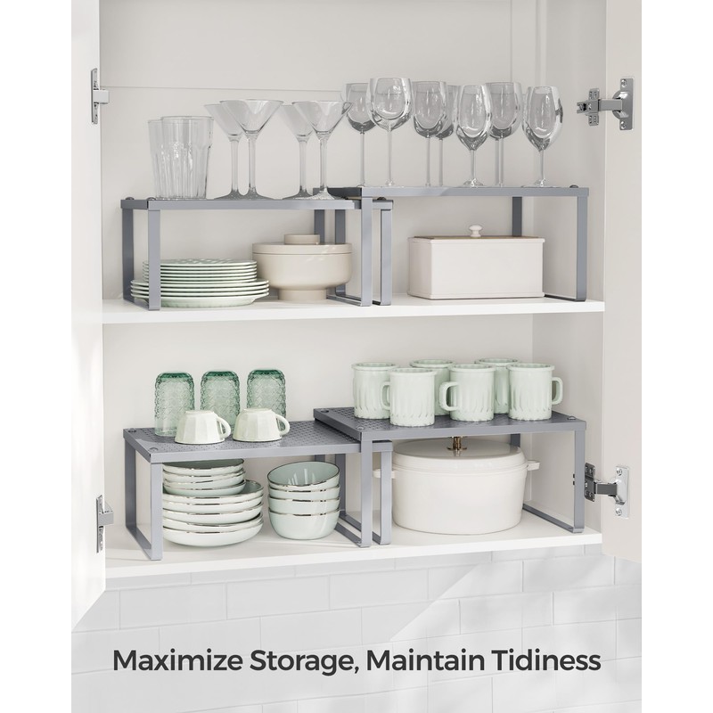 SONGMICS Spice Racks, Set of 2 Metal Cabinet Shelf Organizers,