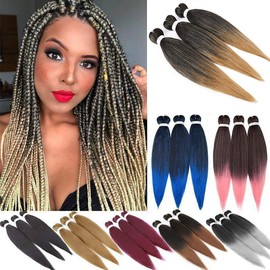 Pre Stretched 20 Inch 8 Packs Braiding Hair Extensions Braid Professional Yaki Synthetic Fiber Crochet Twist Braids Ombre Brown Black Blonde Hair Black to Light Pink