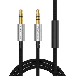 PowerLocus Aux Cord 3.5mm Audio Cable with Microphone (3.3ft), 3.5mm Aux Cable Male to Male, 24K Gold Plated, Mesh Braided for Headphones, Tablets, Gaming Consoles, Home/Car Stereos (Black)