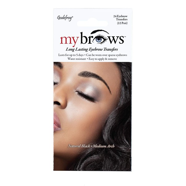Godefroy MyBrows Long Lasting Eyebrow Transfers, Medium Arch, Natural Black, 12-Pairs of Brows