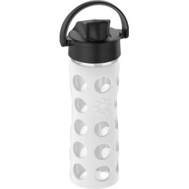 Lifefactory 16-Ounce Glass Water Bottle with Active Flip Cap and Protective Silicone Sleeve, Optic White