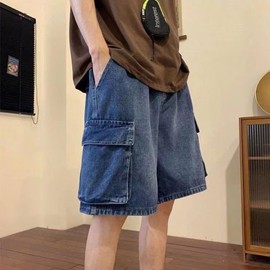 FCOOLYEET Mens Baggy Jean Shorts Y2k Hip Hop Cargo Pants Jorts Loose Fit Long Denim Shorts Streetwear