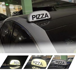 FUNGNLY 12V LED Pizza Sign Light for Car Magnetic Waterproof Taxi Cab Roof Top Illuminated Base with 3meter Power Cable (White)