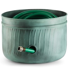 Garden Hose Holder Storage Pot with Lid 17 x 11.5" | Water Hose Container Pot Outdoor or Indoor Use | Expandable Water Hose Hider l | (‎Sculptor’s Secret Harbor Teal) - Handmade