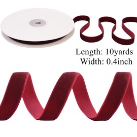 10 Yards Velvet Ribbon Burgundy Velvet Fabric Ribbon Trim Single Face Spool Satin Velvet Ribbon for Gift Wrapping Bow Making Christmas Decoration