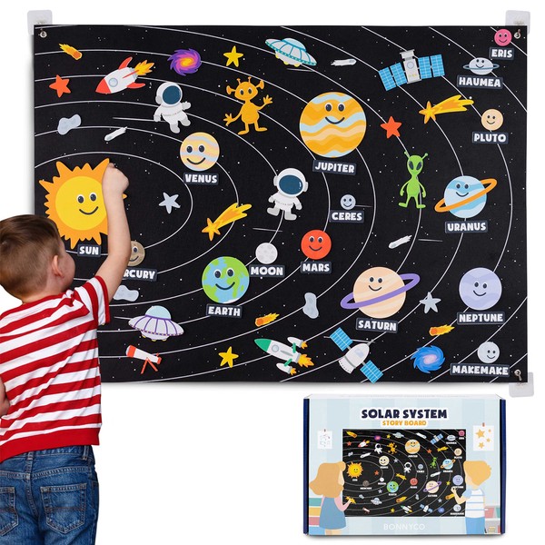 Solar System for Kids Toys with 61 Felt Figures - BONNYCO | Boys Girls Birthday Presents, Montessori Toys, Planets for Kids Solar System Felt Board for Toddlers, Kids Gifts 3 4 5 6 7 8 Years Christmas