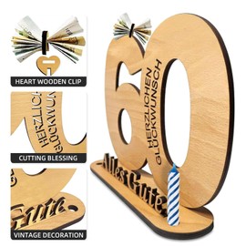 Atuoxing Wooden Sign Guest Book Birthday Gift, 2025 Birthday Anniversary Wooden Sign with Year Numbers Decoration, Birthday Gift for 10/18/20/30/40/50/60/70/80th Birthday Man Woman