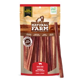 Natural Farm Odor-Free Select Bully Sticks, (12-Inch, 1-Pound), Hand Selected for Consistent Thickness, 100% Beef Pizzle Dog Chews, Fully Digestible, High Protein, Best Dental Treats