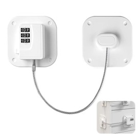 Refrigerator Combination Lock, Self Adhesive Childproofing Safety Lock, Keyless Heavy Duty White Locker for Cabinet Closet Pantry Fridge Drawer, Easy Installation to Keeping Curious Hands Pets Away